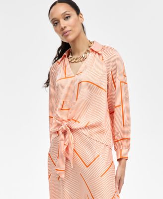 I.N.C. International Concepts - Women's Printed Tie-Front Blouse, Exclusively at Macy's
