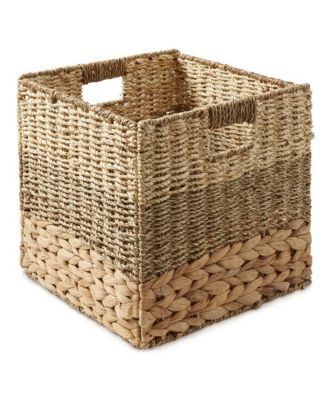 12" x 12" Mixed Weave Storage Baskets, Natural - Set of Collapsible Cubes, Woven Bin Organizers for Bathroom, Bedroom, Laundry