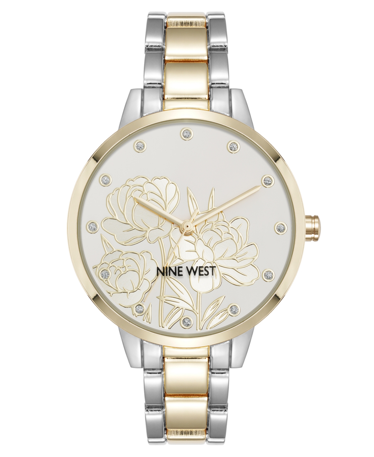 Women's Quartz Two-Tone Metal Alloy Embossed Floral Dial Watch, 36mm - Gold-Tone, Silver-Tone