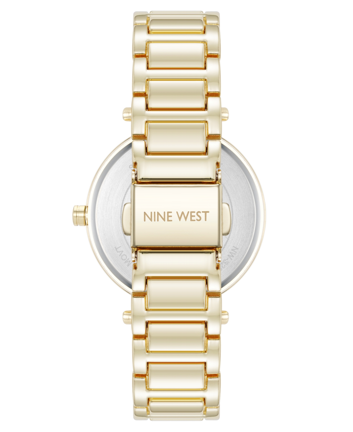 NINE WEST WOMEN'S QUARTZ GOLD-TONE METAL ALLOY BLACK FLORAL DIAL WATCH, 36MM 