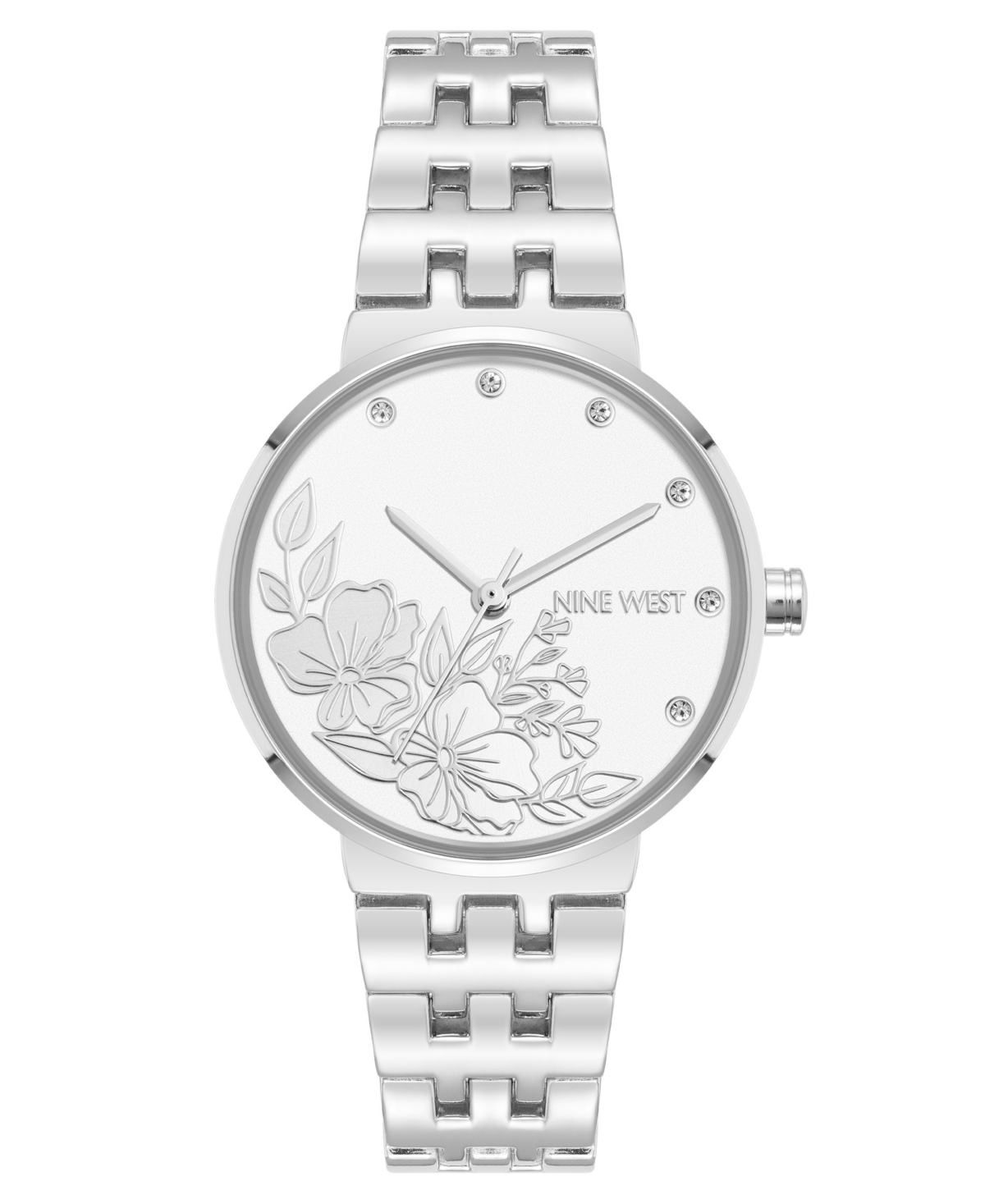 Women's Quartz Silver-Tone Metal Alloy Embossed Floral Dial Watch, 32mm - Silver-Tone