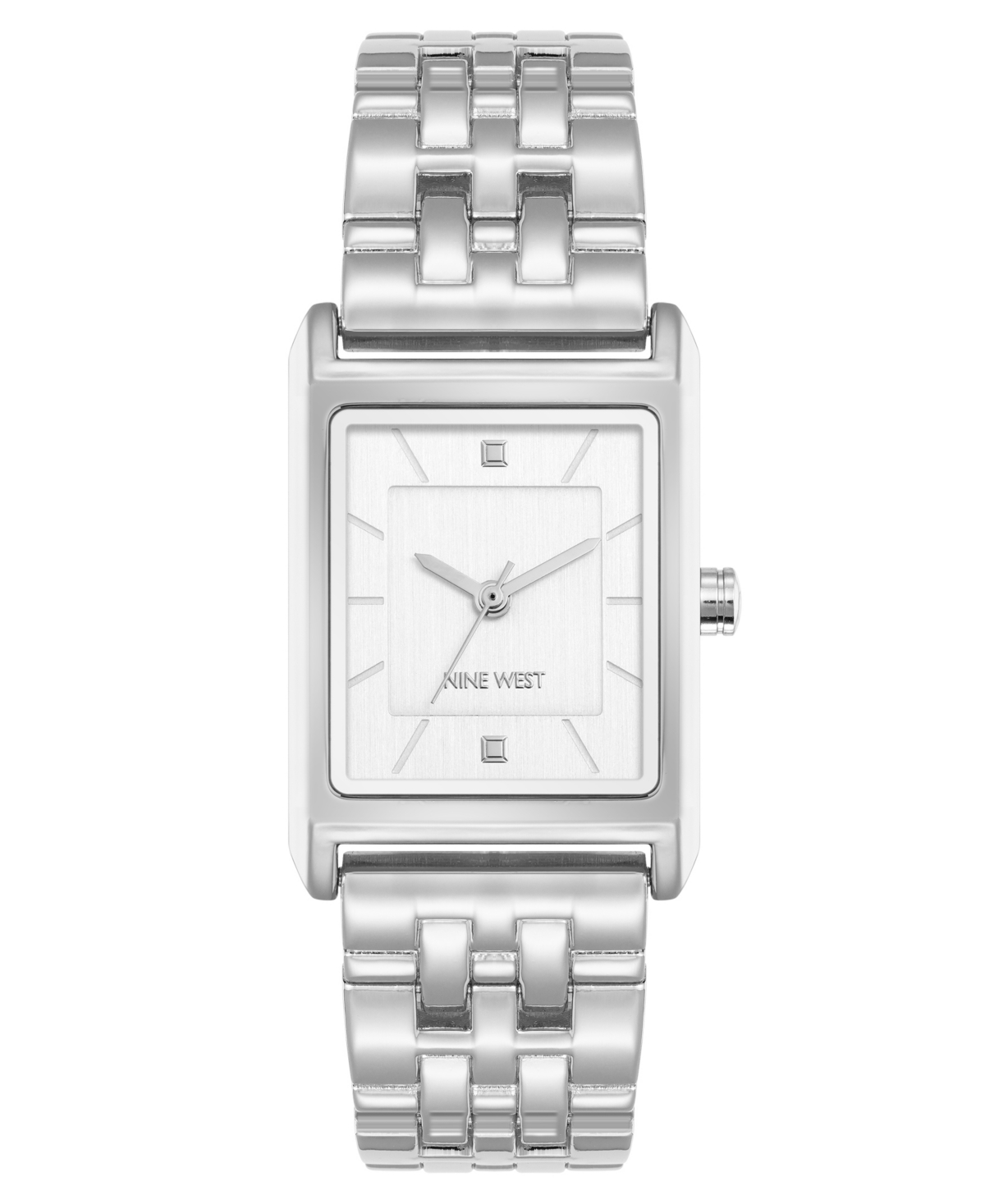 Women's Quartz Rectangular White and Silver-Tone Metal Alloy Watch, 24mm - Silver-Tone