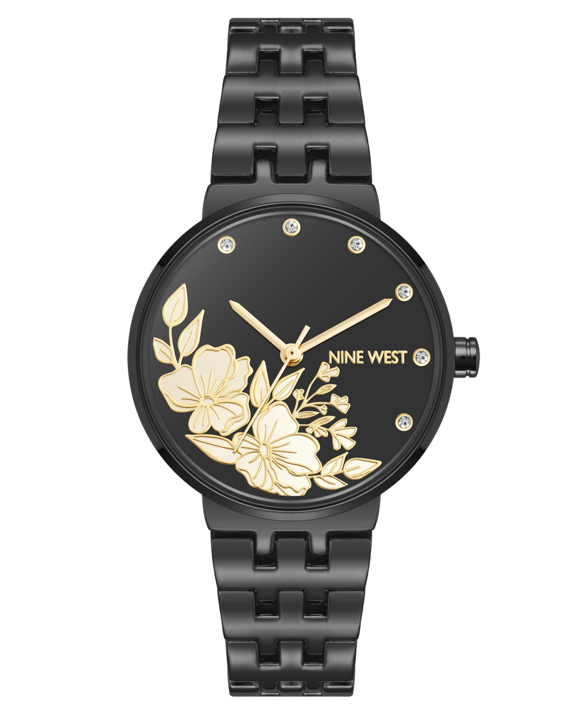 Women's Quartz Gray Metal Alloy Embossed Floral Dial Watch, 32mm - Dark Gray
