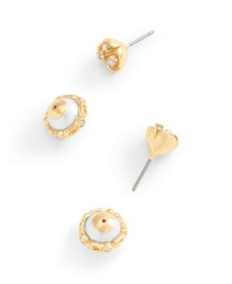 Faux Stone Signature Floral Cultivated Pearl Orb Jacket Earrings