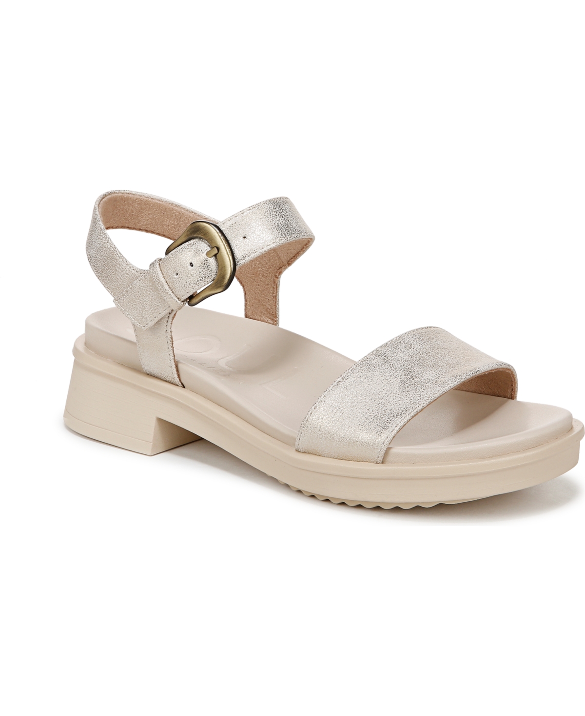 Shop Soul Naturalizer Women's Emma Block Heel Footbed Flat Sandals In Gold Faux Leather