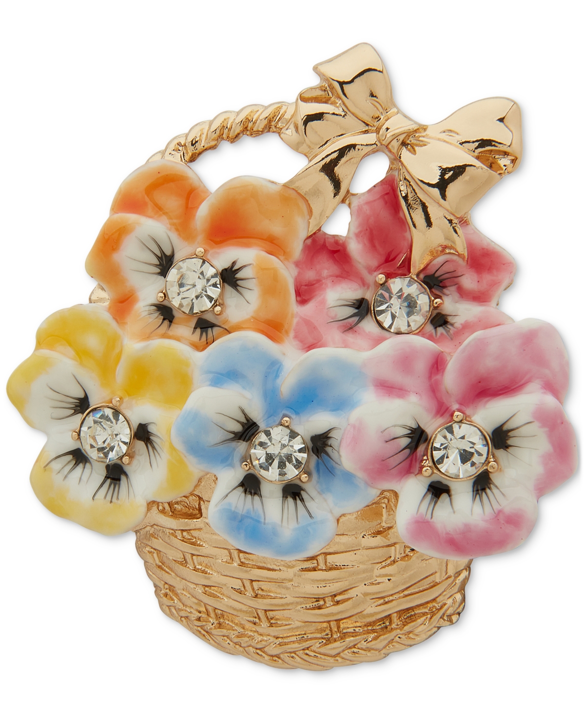 Gold-Tone Crystal Multicolor Flower Basket Pin - Multi
