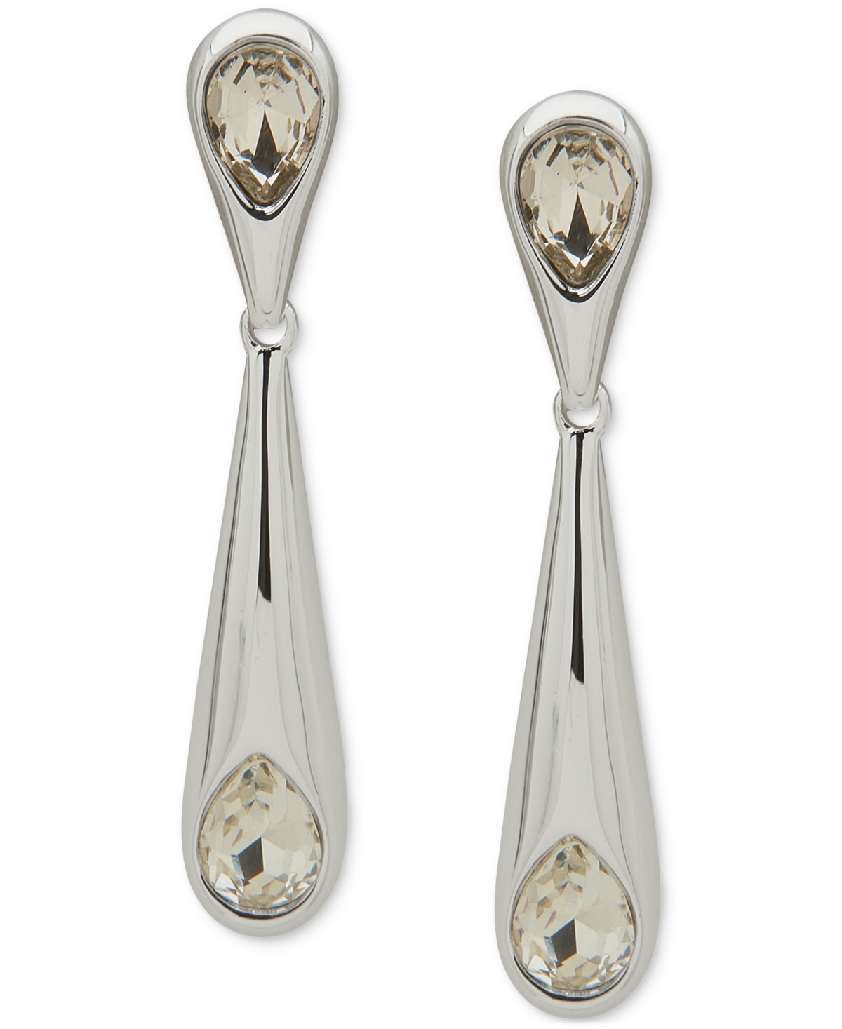 Anne Klein Silver-tone Crystal Post Linear Earrings In Crystal,silver