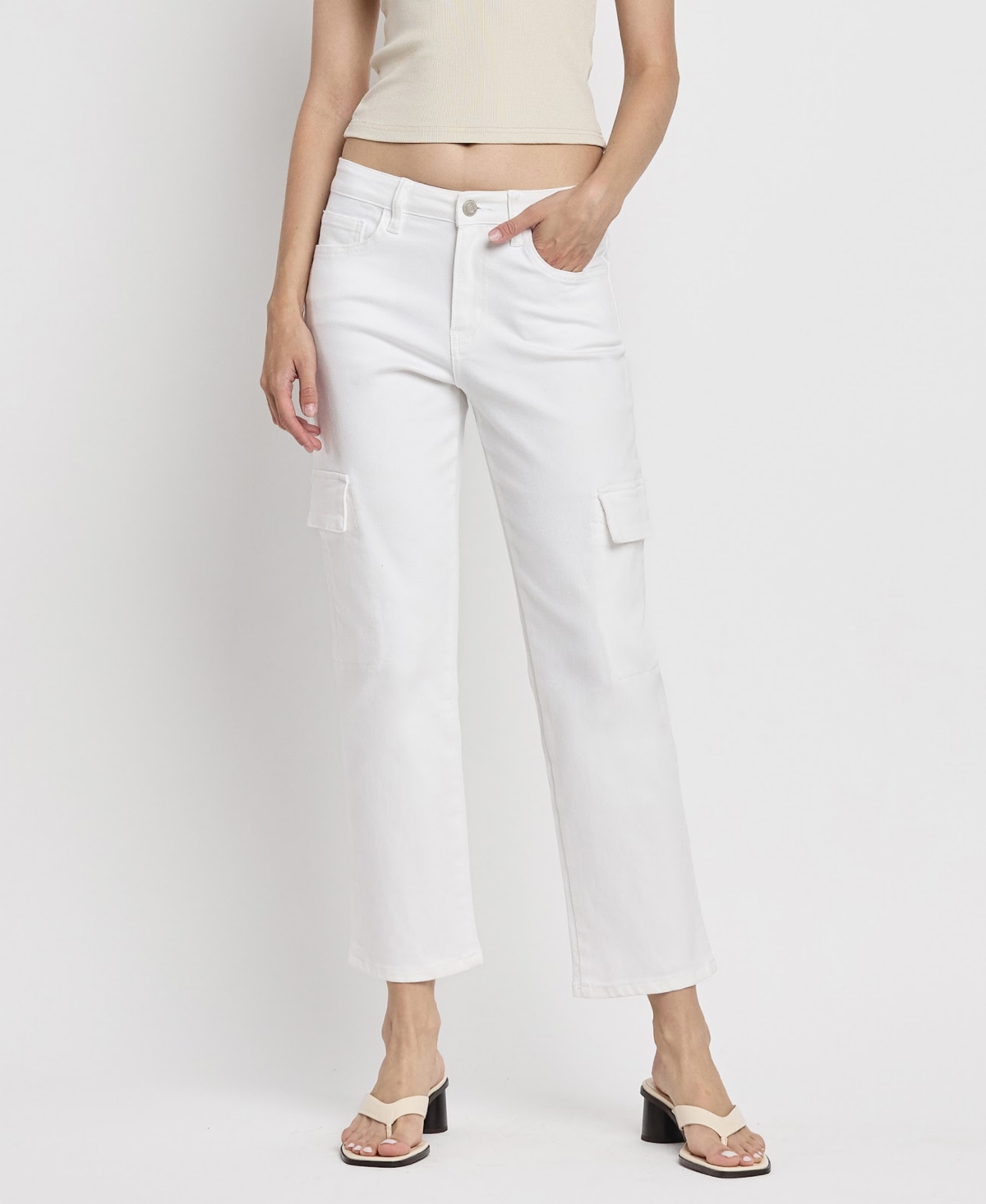 Women's High Rise Cargo Straight Jeans - Optic white