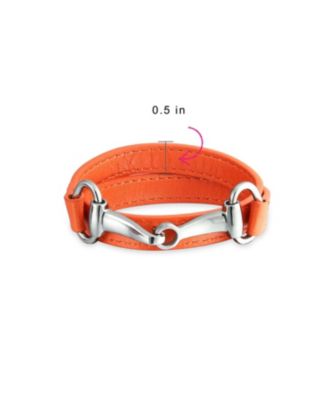 Fashion Leather Equestrian Snaffle Horse Bit Double Layer Wrap Bracelet Silver Tone Stainless Steel
