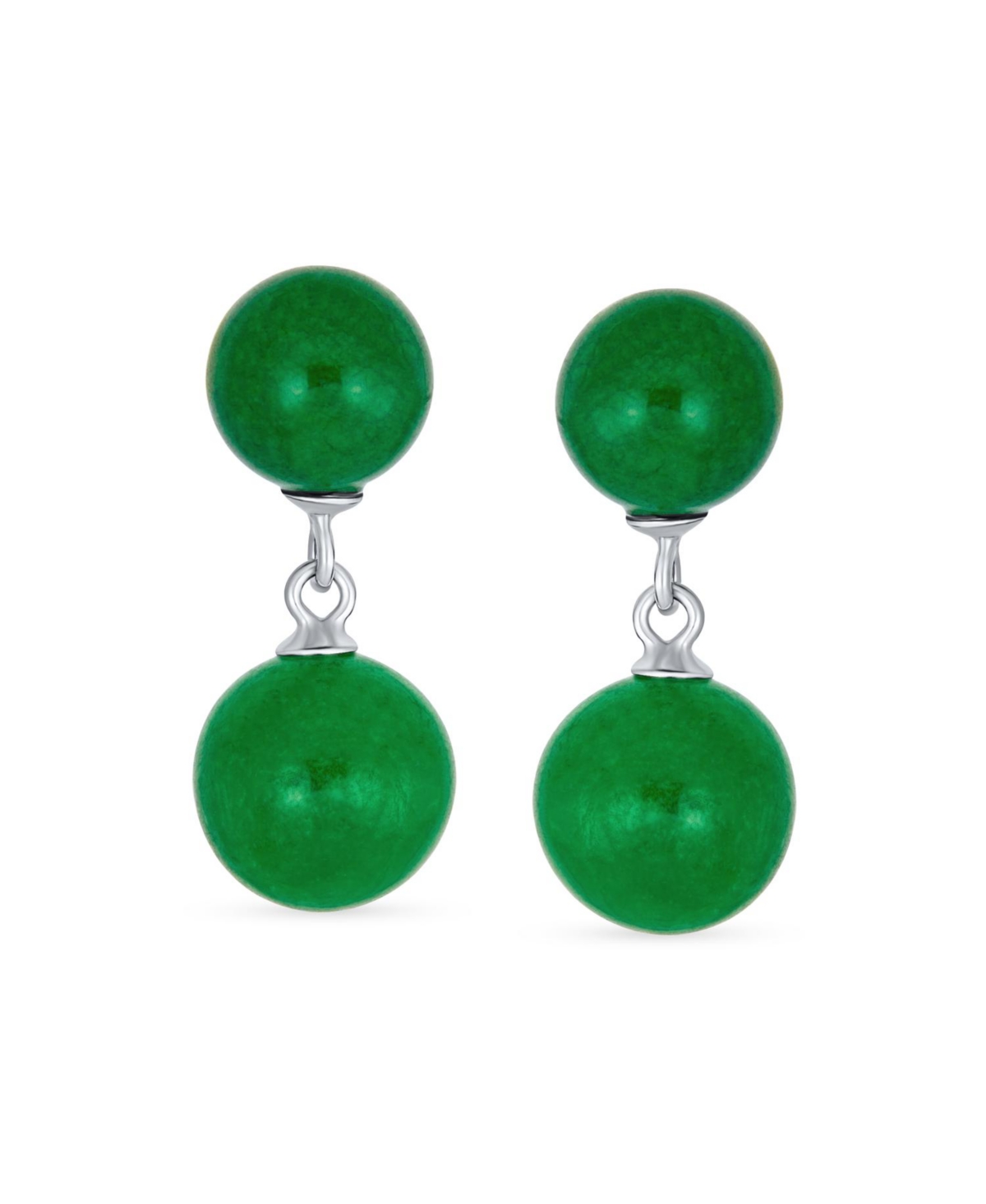 Bling Jewelry Classic Simple Dangle Double Round Natural Teal Blue Green Jade 2 Drop Ball Earrings .925 Sterling Silver 10MM