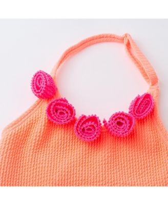 Toddler/Child Girls Orange Textured Halter Swimsuit