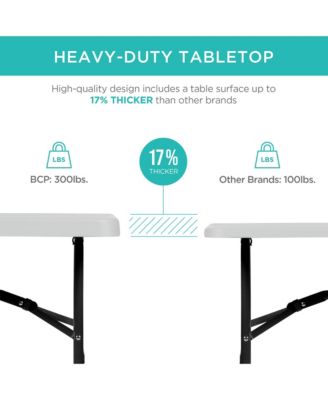 4ft Plastic Folding Table, Indoor Outdoor Heavy Duty Portable w/ Handle, Lock for Picnic