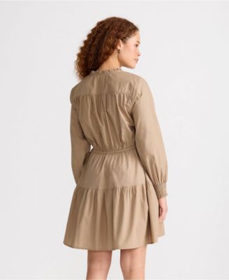 Women's Long Sleeve Cotton Poplin Mini Popover Dress