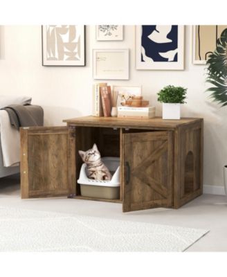 Flip Top Hidden Cat Washroom Furniture with Double Barn Doors and Removable Divider