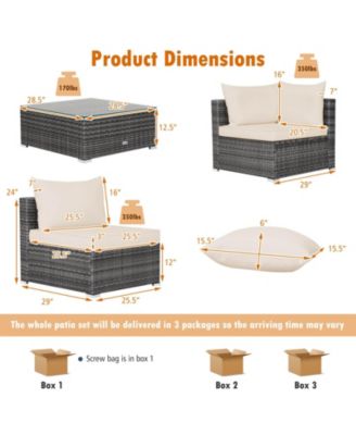 Set of 7 Rattan Furniture Set Sectional Sofa Cushioned Patio