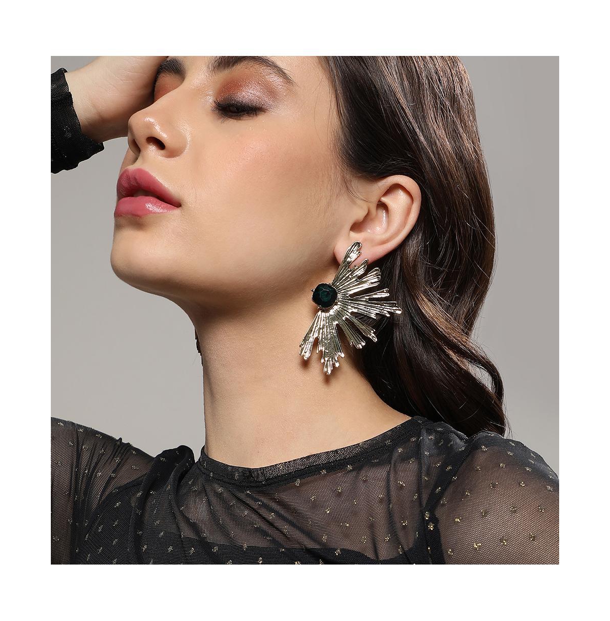 Sohi Nectar Stone Drop Earrings In Green