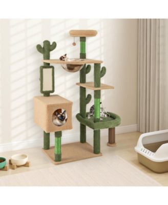 Multilevel Cactus Cat Tree with Scratching Posts, Condo, Toy & Rope Fun & Cozy Playhouse for Cats