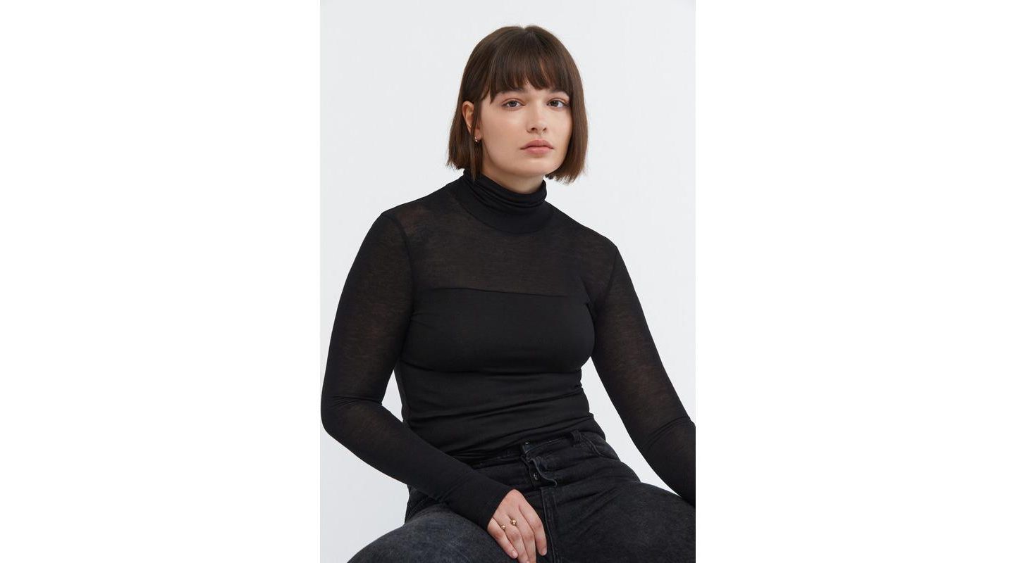 Женский топ Marcella Cara Fitted Turtleneck with Sheer Jersey Sleeves, цвет: Чёрный — фото 3