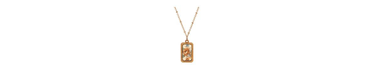 2028 Floral Enamel Rectangular Pendant Necklace In Multi