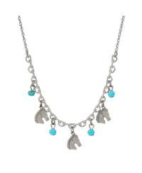 Silver-Tone Horse Turquoise Acrylic Bead Necklace