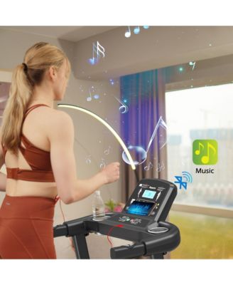 Treadmill Electric Foldable Exercise Indoor Walking Pad with Auto and Manual Incline, Sit-Up Rack or Strap, Ab Mat, and 2 Dumbbells, Black