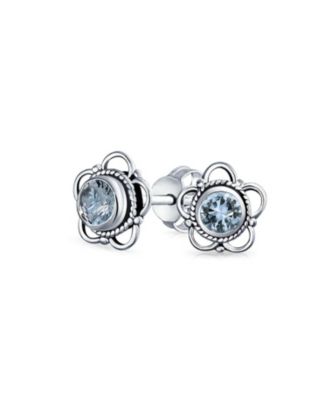 Flower Shape Green Peridot CZ Stud Earrings .925 Sterling Silver
