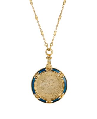 2028 Blue Enamel Crystal Round Zodiac Necklace - Pisces 98$