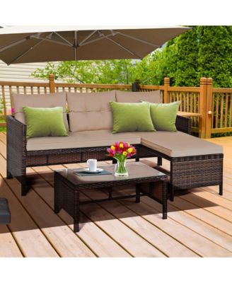 3PC Rattan Furniture Set Outdoor Patio Couch Sofa Wicker Set