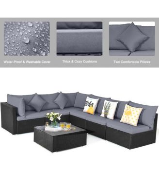 Set of 7 Rattan Sofa Set Sectional Conversation Furniture Set Patio