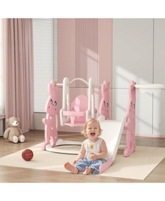 4 in 1 Toddler Slide and Swing Set w/ Climber, Basketball Hoop,