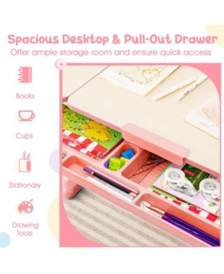 Height-Adjustable Kid's Study Desk and Chair Set