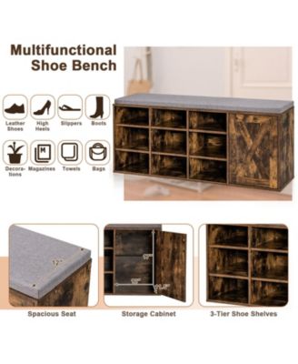 9-cube Adjustable Storage Shoe Bench with Padded Cushion