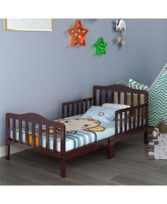 Classic Design Kids Wood Toddler Bed Frame with Two Side Safety Guardrails