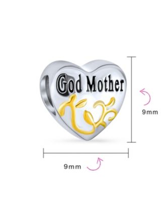 Heart Shaped God Mother Charm Bead 14K Gold Plated Sterling Silver Bracelet