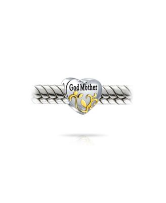 Heart Shaped God Mother Charm Bead 14K Gold Plated Sterling Silver Bracelet