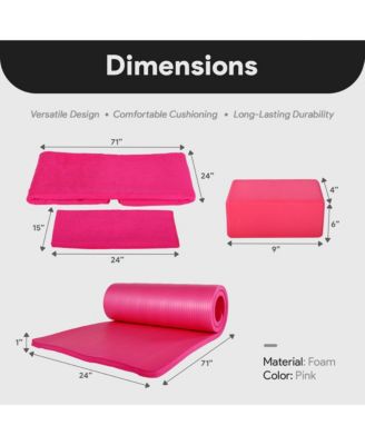 7 Piece Yoga Set with Mat, Stretch Strap, & Knee Pad, Pink