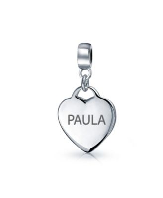 Initial Alphabet Bead Charm Heart Tag Dangle Sterling Silver for European Bracelet