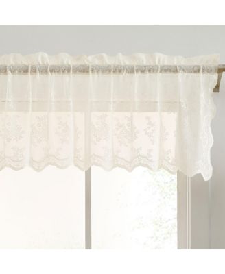 Jolene Floral Rod Pocket Lace Semi Sheer Voile Short Valance for Small Windows, Kitchen & Bathroom - 54 x 18 Inch Long (Ivory Valance)