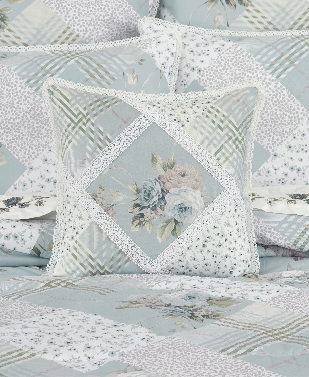 Royal Court Bungalow Patchwork Floral Decorative Pillow, 16" X 16" In Spa