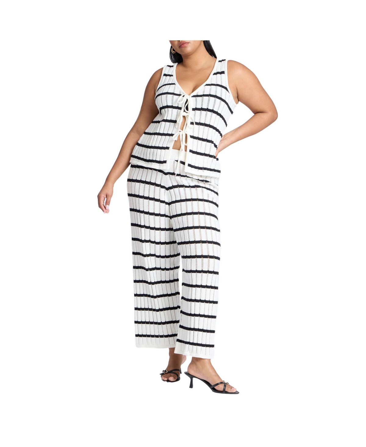 Plus Size Elements Women's Plus Size Sweater Pull On Pant - Black and white stripe