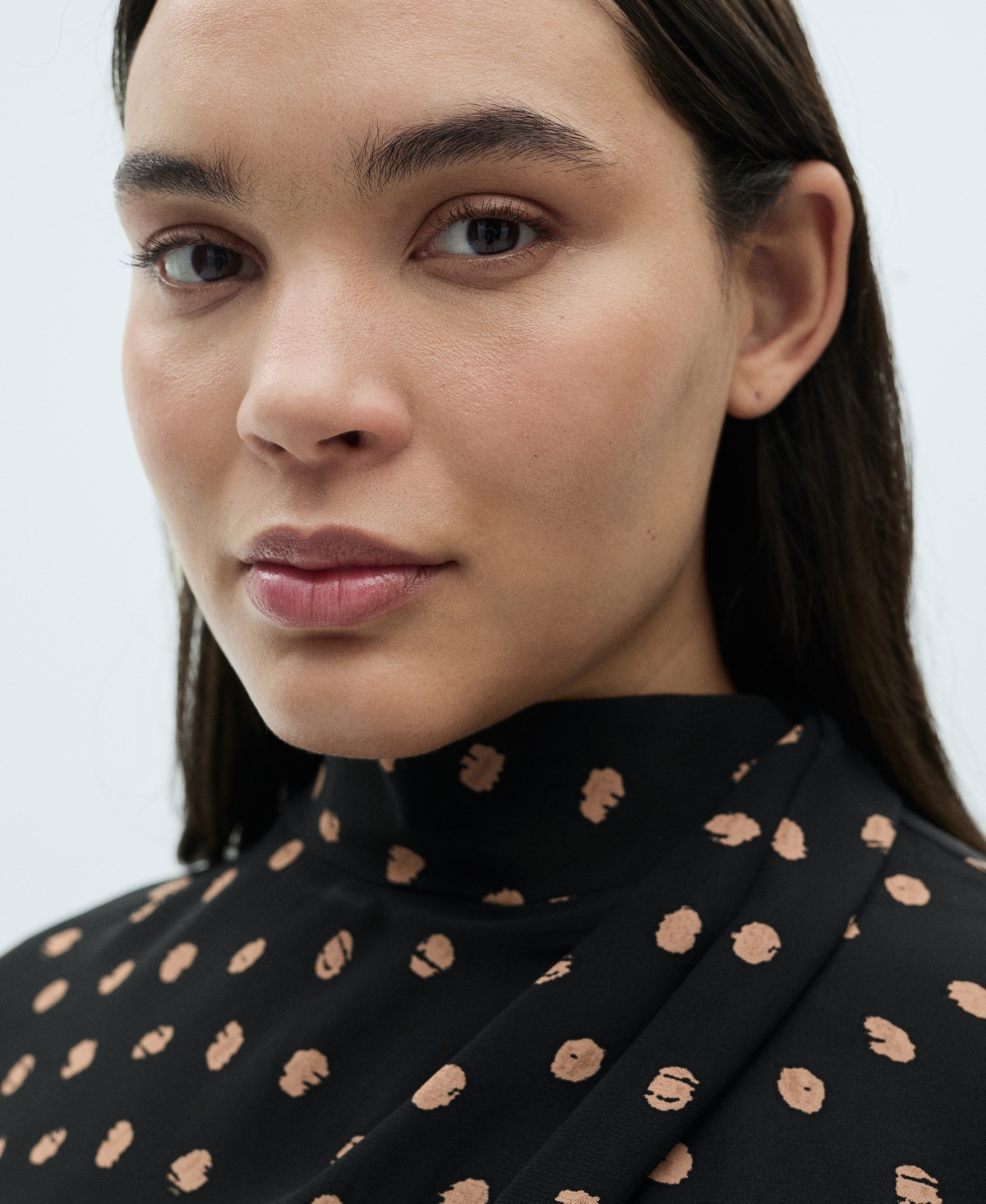 Mango Drape Neck Polka Dot Top In Black