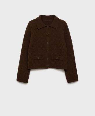 MANGO - Women's Polo Collar Knitted Jacket