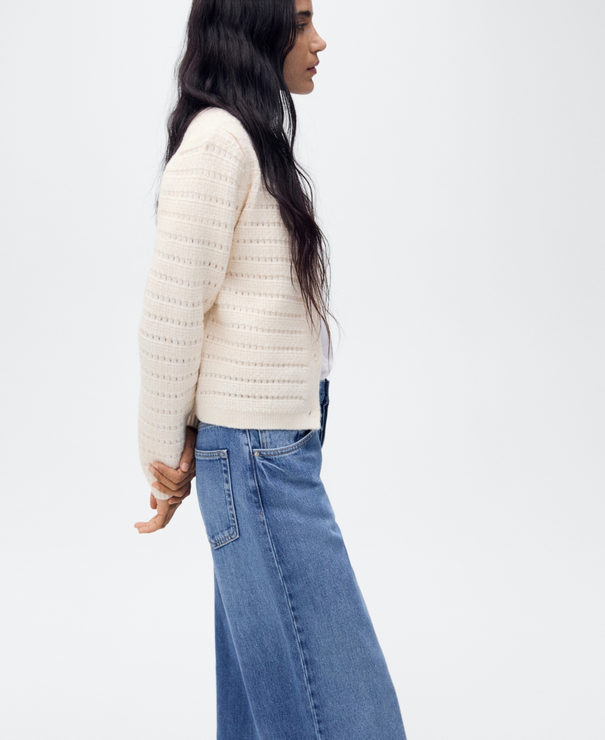 Mango Women's Openwork Details Knitted Sweater In Ecru