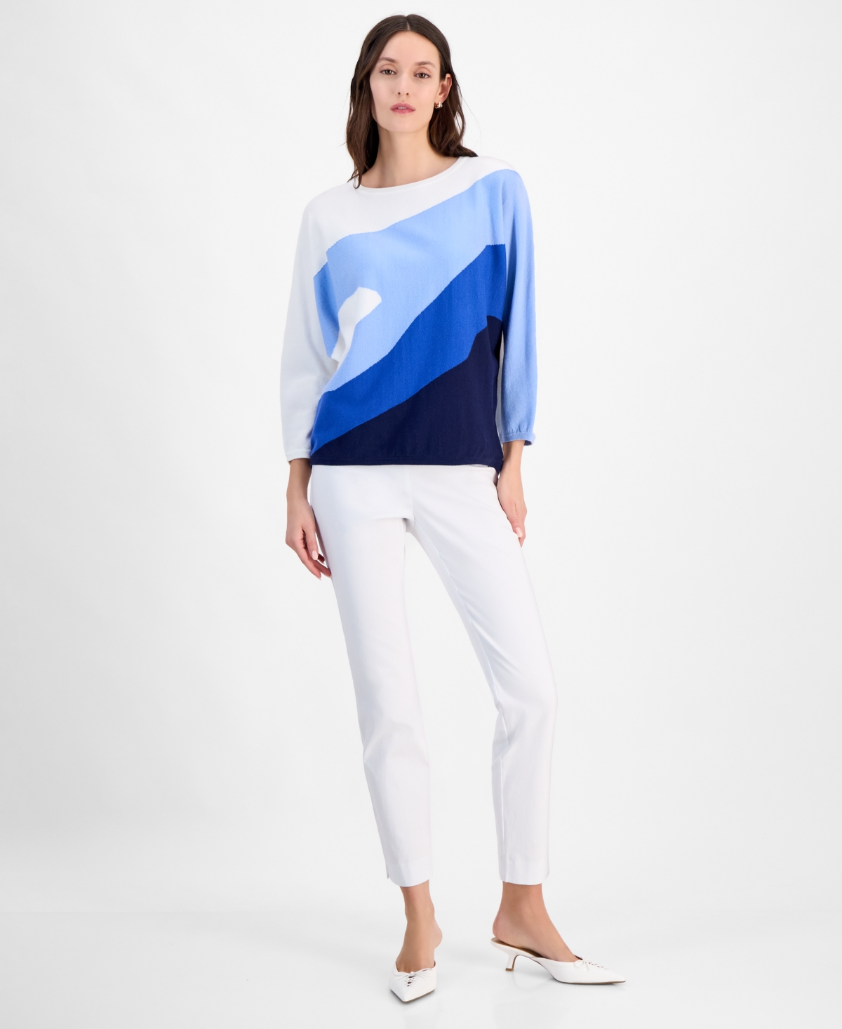 T Tahari Women's Colorblocked Dolman-sleeve Sweater In Water Drop