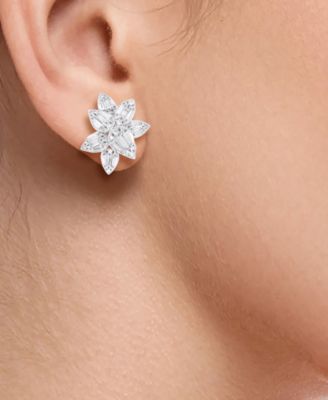 Diamond Round & Baguette Flower Earrings (1-1/2 ct. t.w.) in 14k White Gold