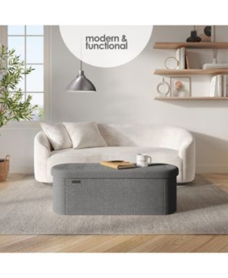 Ovel Boucle Ottoman Storage Bench – Modern Foot wood Stool, Makeup Vanity Stool, Perfect for Living Room & Bedroom Decor