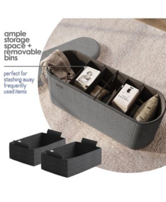 Ovel Boucle Ottoman Storage Bench – Modern Foot wood Stool, Makeup Vanity Stool, Perfect for Living Room & Bedroom Decor