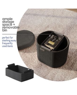 Ovel Boucle Ottoman Storage Bench – Modern Foot wood Stool, Makeup Vanity Stool, Perfect for Living Room & Bedroom Decor