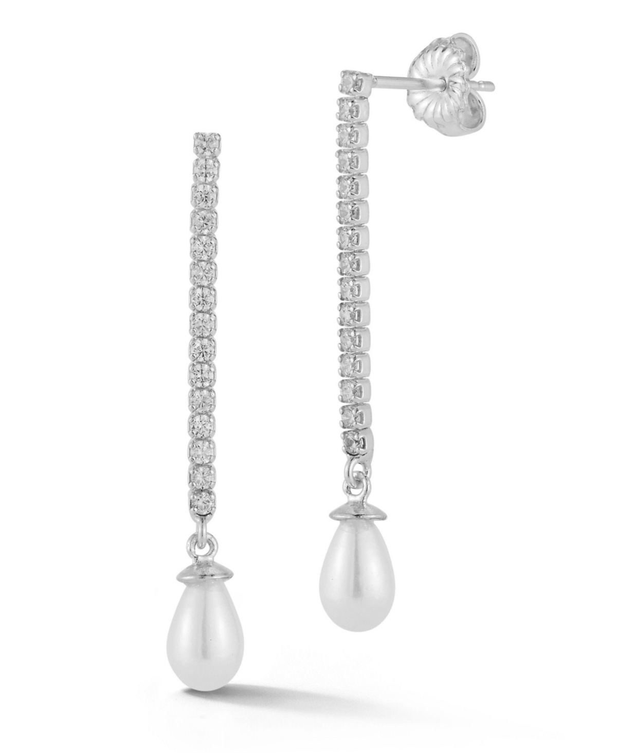 14K Gold Plated Sterling Silver Pearl Tennis Drop Earrings - Gold