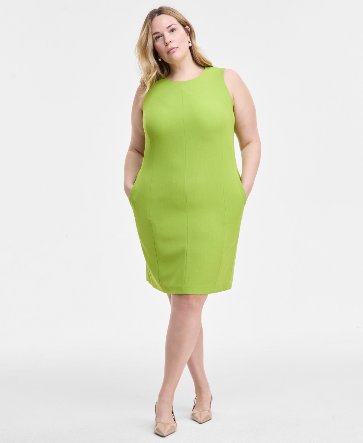 Kasper Plus Size Sleeveless Multi-seam Sheath Dress In Kiwi